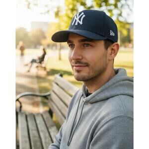 New York Yankees Hat Cap Strap Back Blue White Plain Logo Dad Base Ball Mens